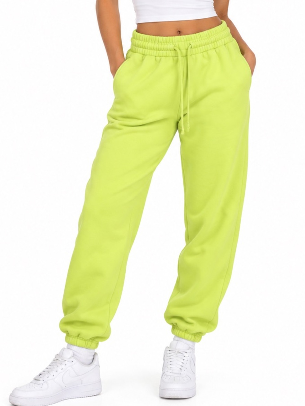 TNA Cozy Fleece Neon Lime Green Sweatpants Joggers Size M Aritzia